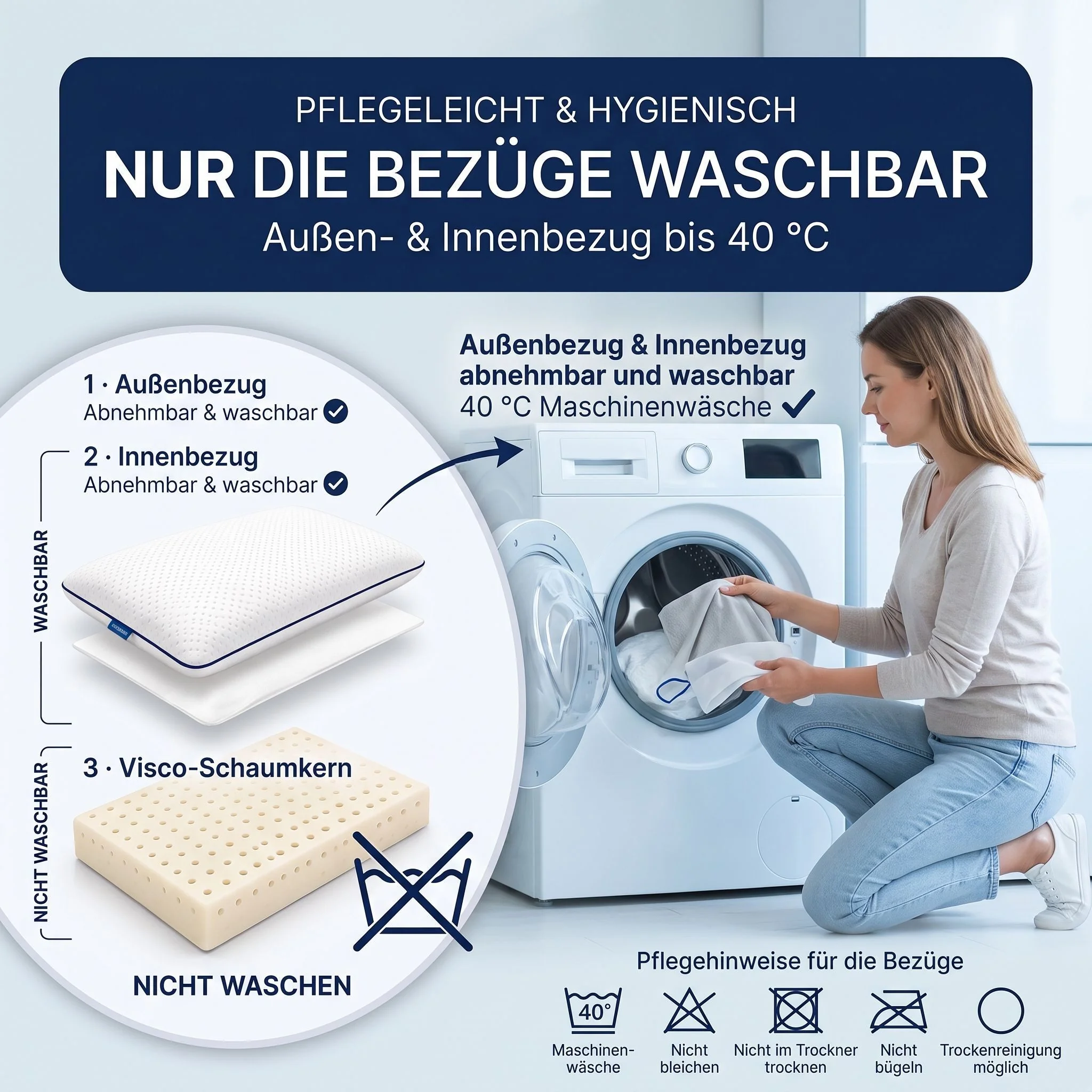 MARCOLUMB Kopfkissen MARCOLUMB Kinderkissen Memory Foam 60 x 40 x 6 cm mit Tragetasche