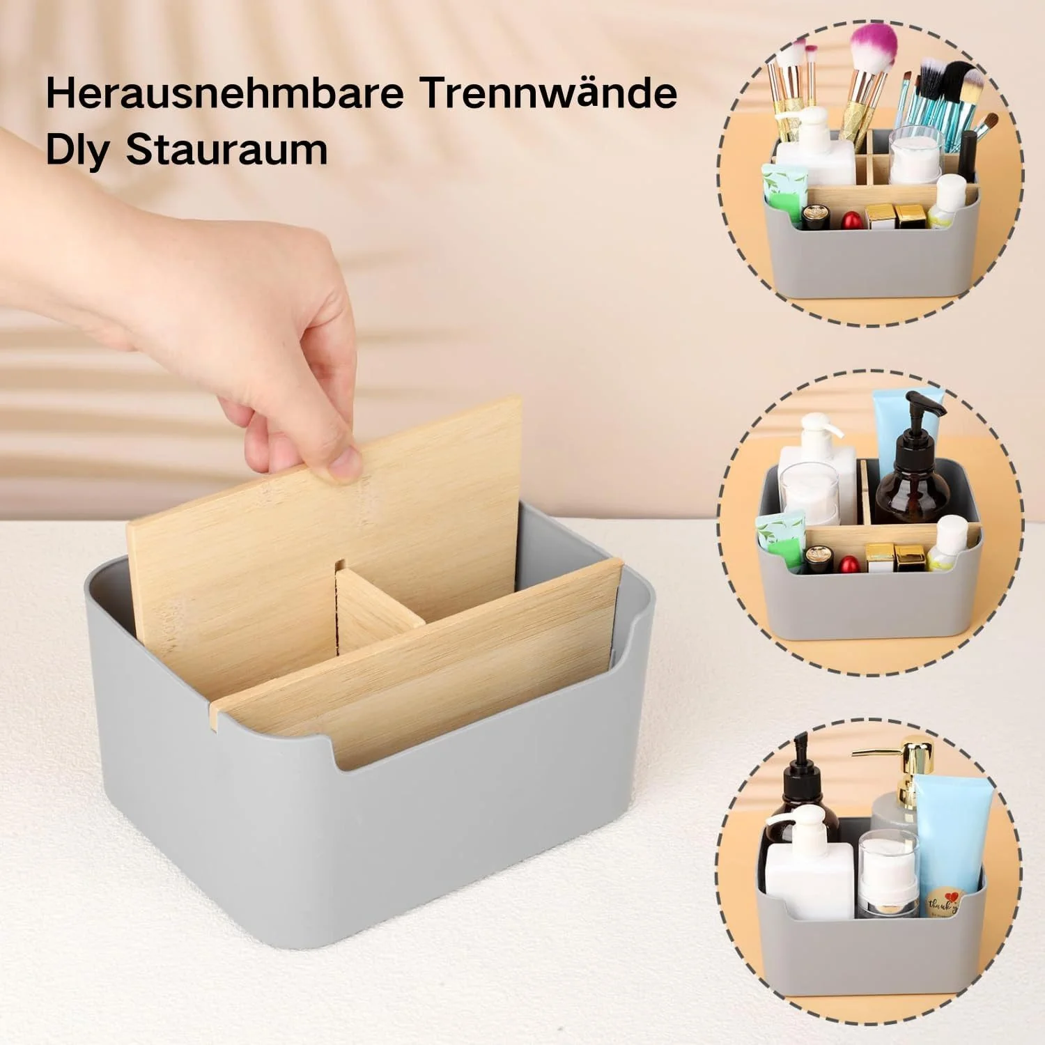 FELIXLEO Briefablage Bambus Schreibtisch Organizer 5 Fächer Stifthalter Grau