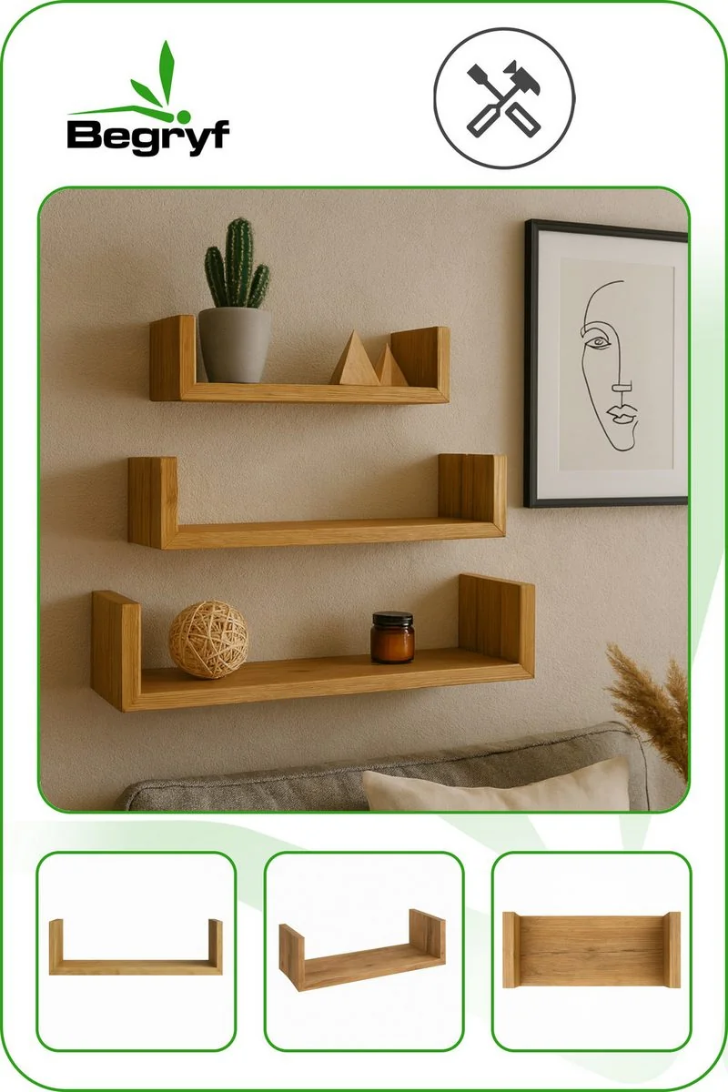 BEGRYF Wandregale 3er-Set Erlefarben 30/45/60 x 15 x 10 cm