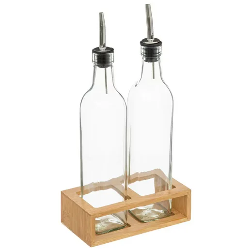 5FIVE SIMPLY SMART Öl und Essigspender mit Bambushalter 3 teiliges Set