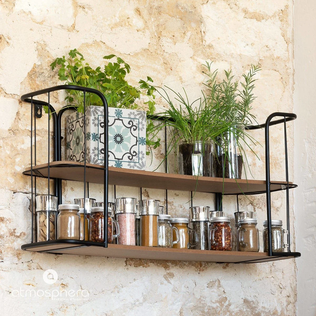ATMOSPHERA CRÉATEUR D'INTÉRIEUR Wandregal Holz Metall 2 Ebenen