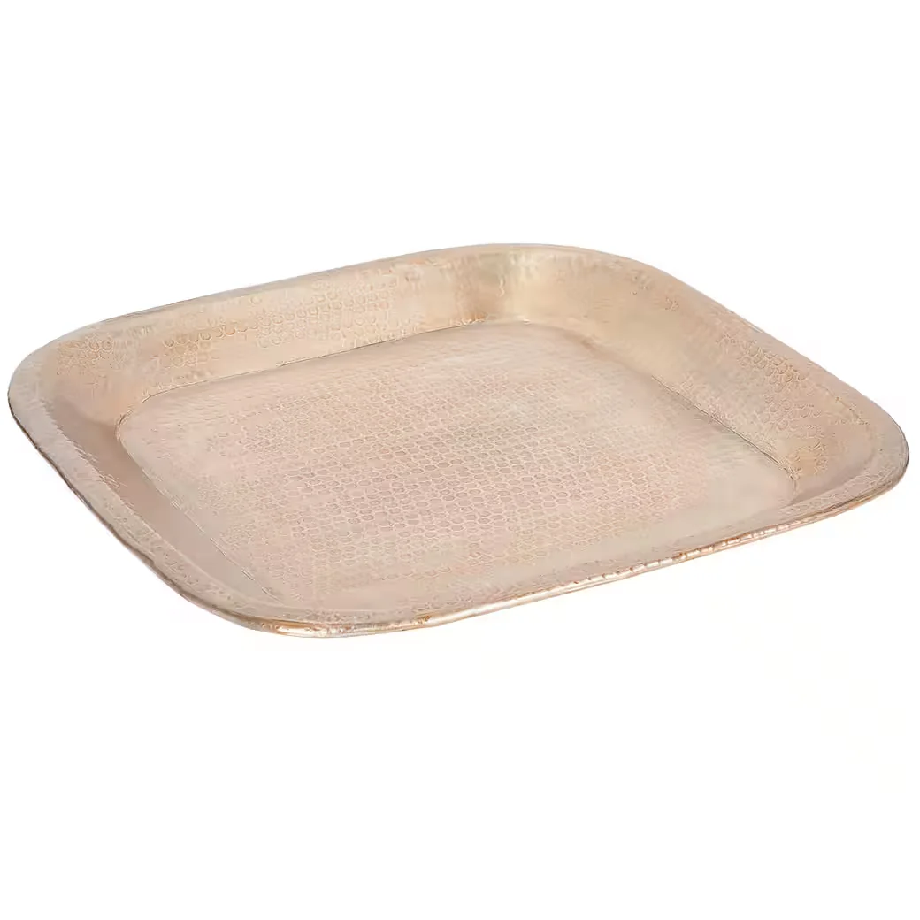 Dekotablett Quadratisches orientalisches Tablett Hosna aus Aluminium, Gold, 34 cm