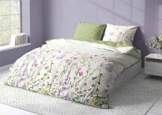 Bettwäsche Wendebettwäsche Blumen Schmetterling Baumwolle