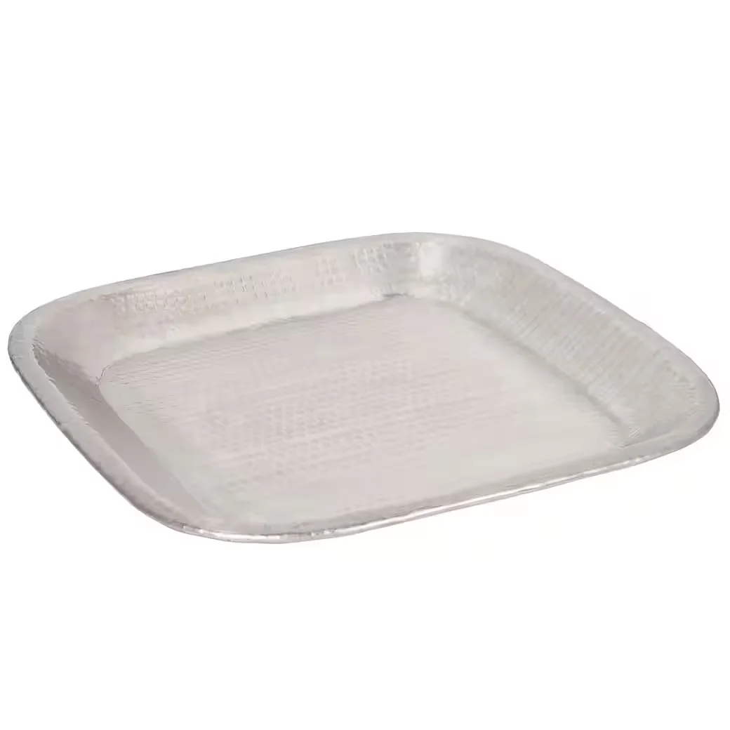 Dekotablett Quadratisches orientalisches Serviertablett Hosna aus Alu Silber 34 cm