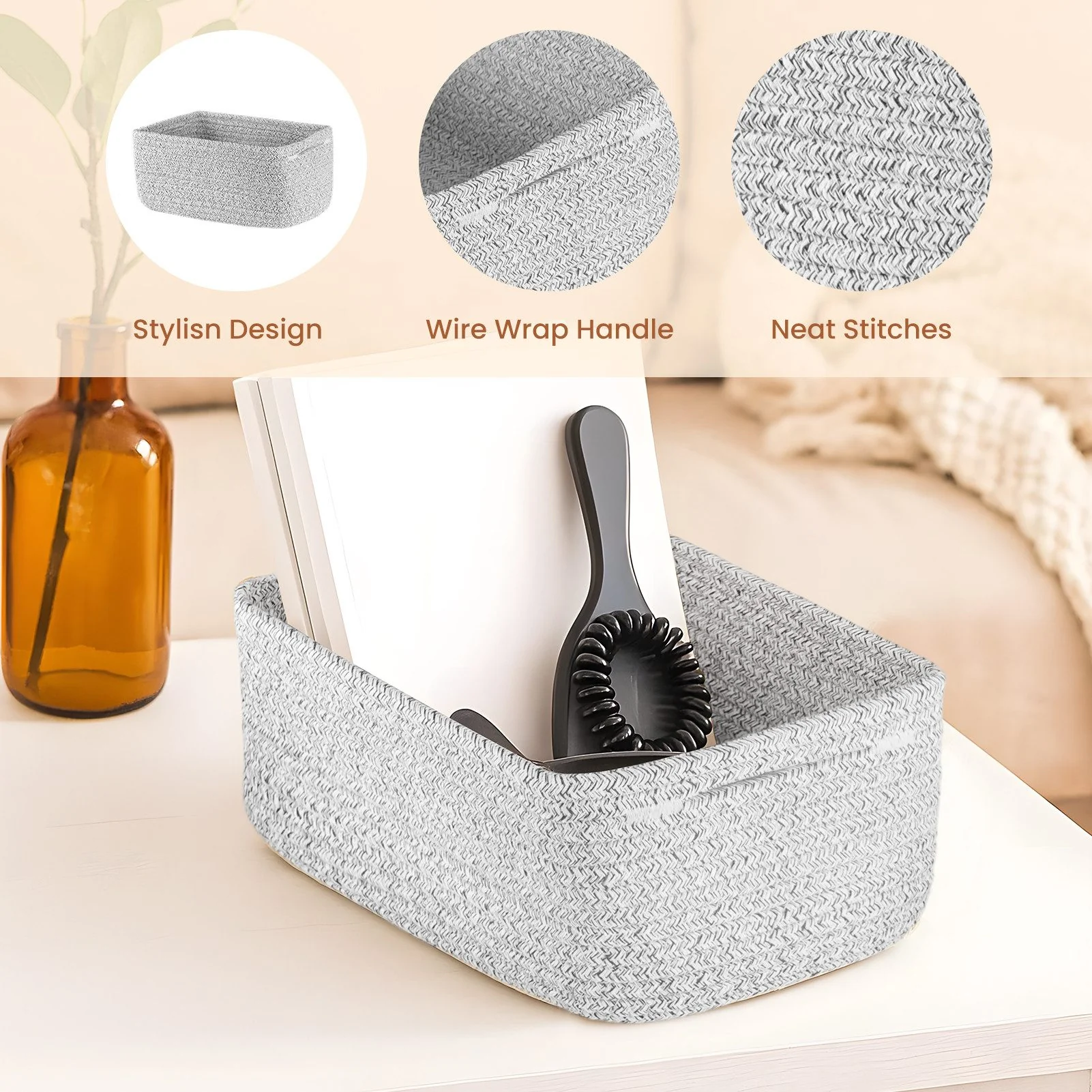 YOUYIJIA Aufbewahrungskörbe 3er Set aus Baumwollseil 25x22x13,5 cm