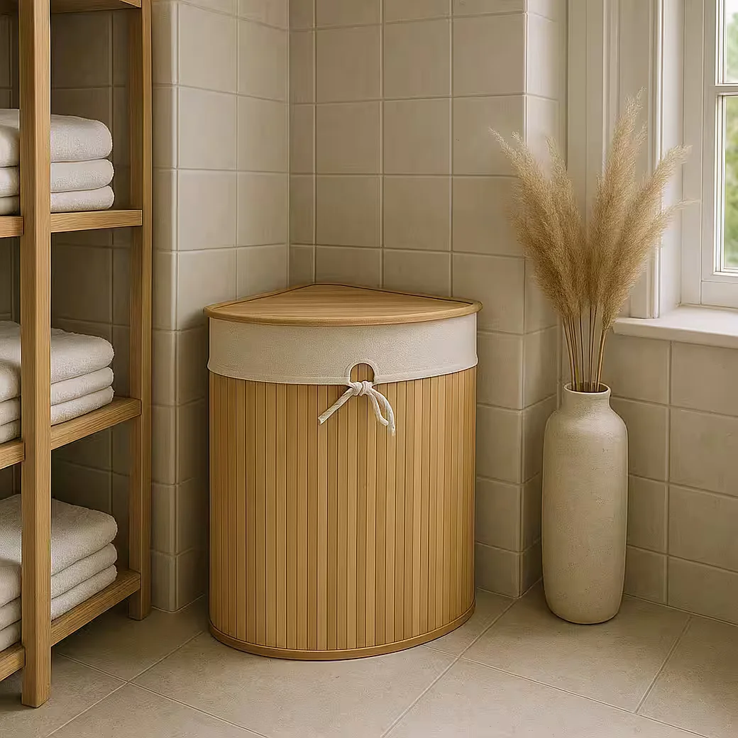 Wäschekorb Eckwäschekorb mit Deckel ARCO, Bambus, 60 l