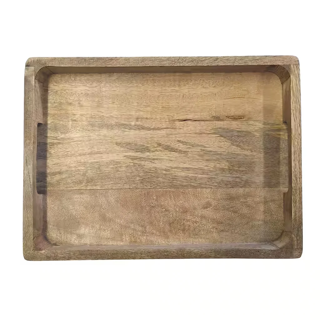 Dekotablett Mangoholz 37 cm Braun Schwarz Holz mit Griffen