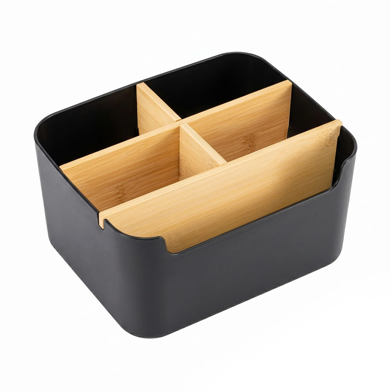 YOUYIJIA Aufbewahrungsbox Bambus Schreibtisch Organizer with 5 Compartments, Büro Organizer