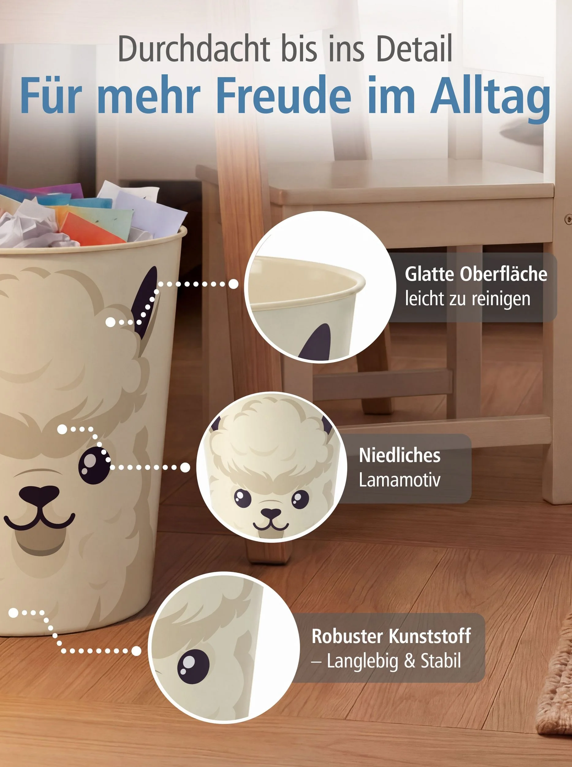ITENGA Papierkorb Alpaka Lama Kawaii ca 11 Liter Tiermotiv