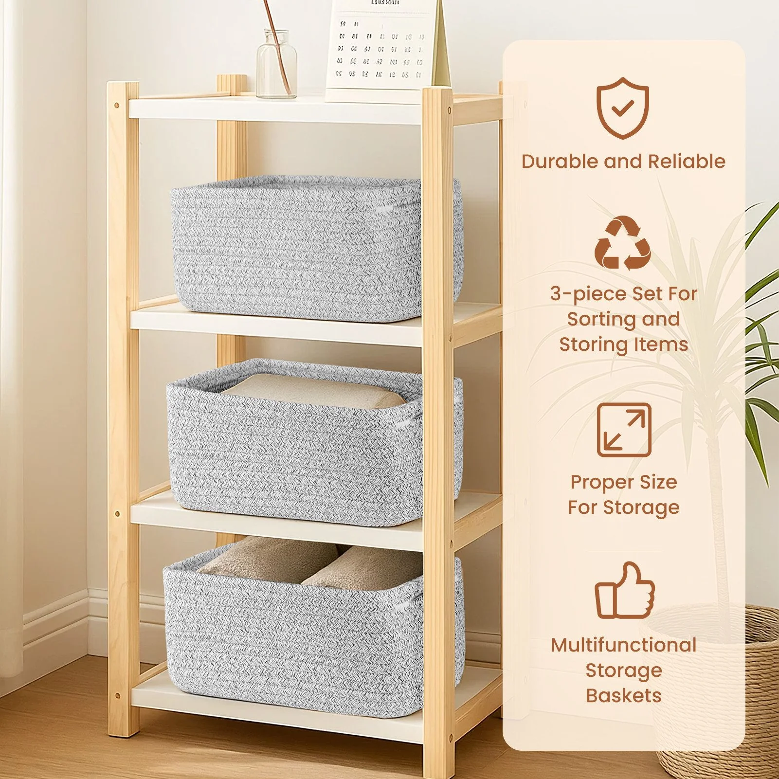 YOUYIJIA Aufbewahrungskörbe 3er Set aus Baumwollseil 25x22x13,5 cm