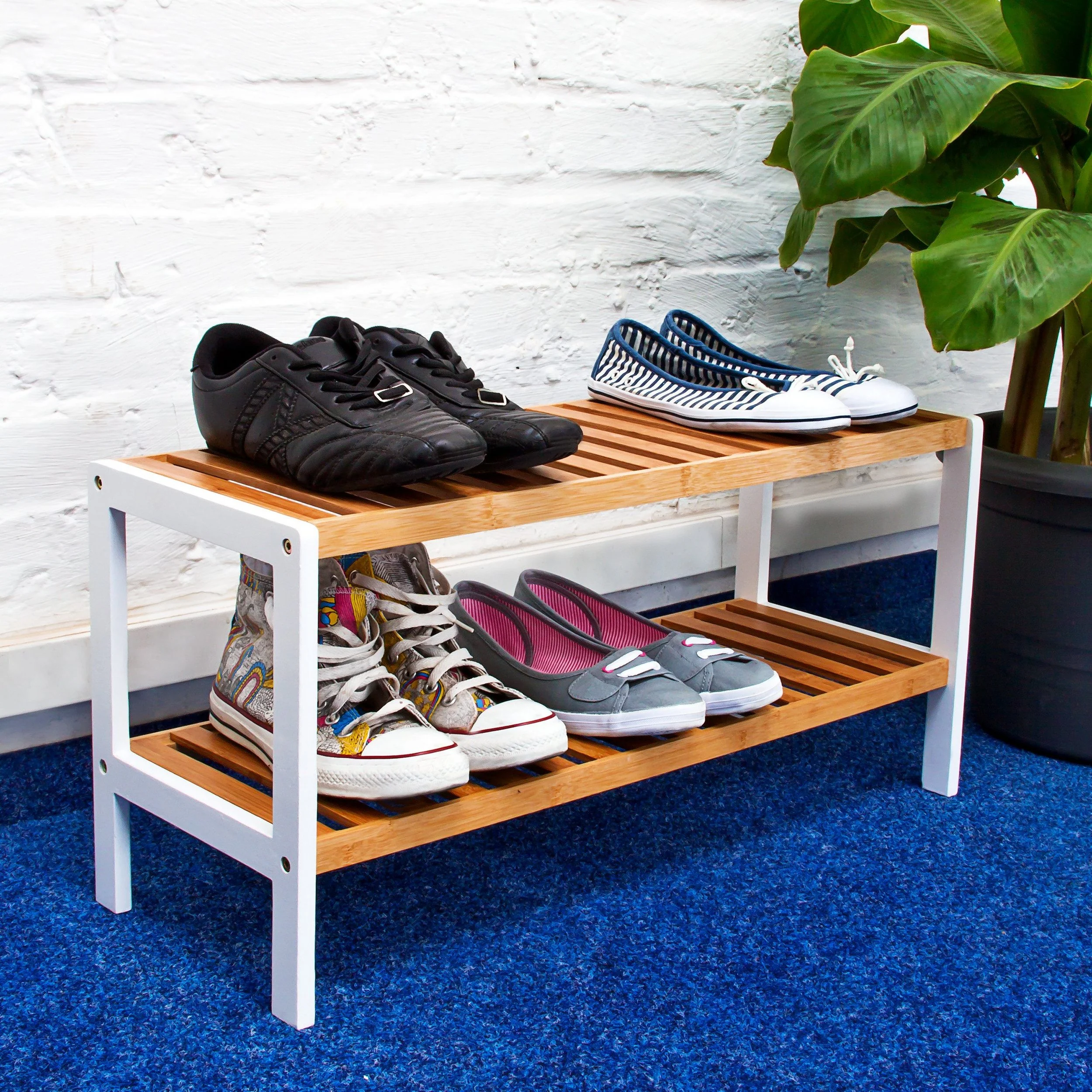 RELAXDAYS Schuhregal Bambus 2 Etagen braun-weiß