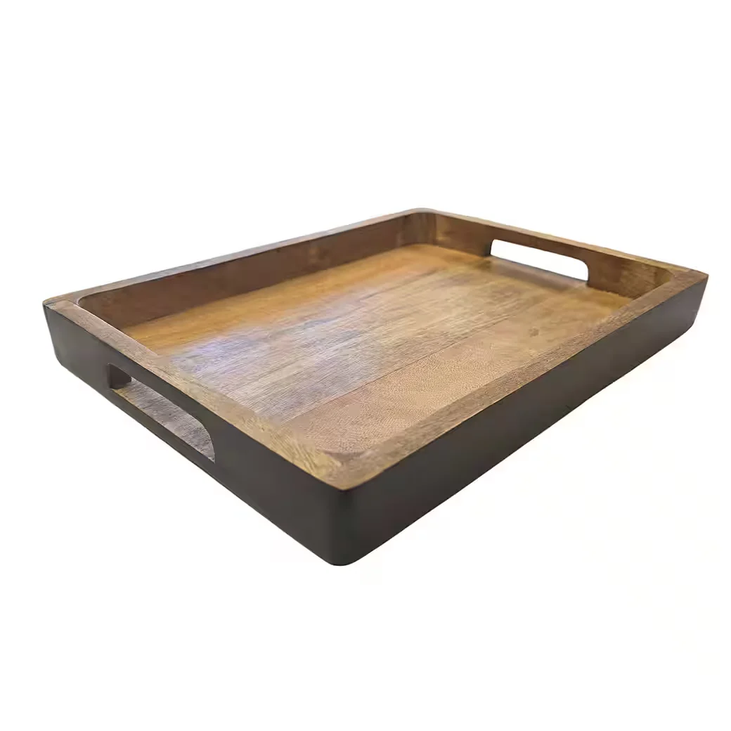 Dekotablett Mangoholz 37 cm Braun Schwarz Holz mit Griffen