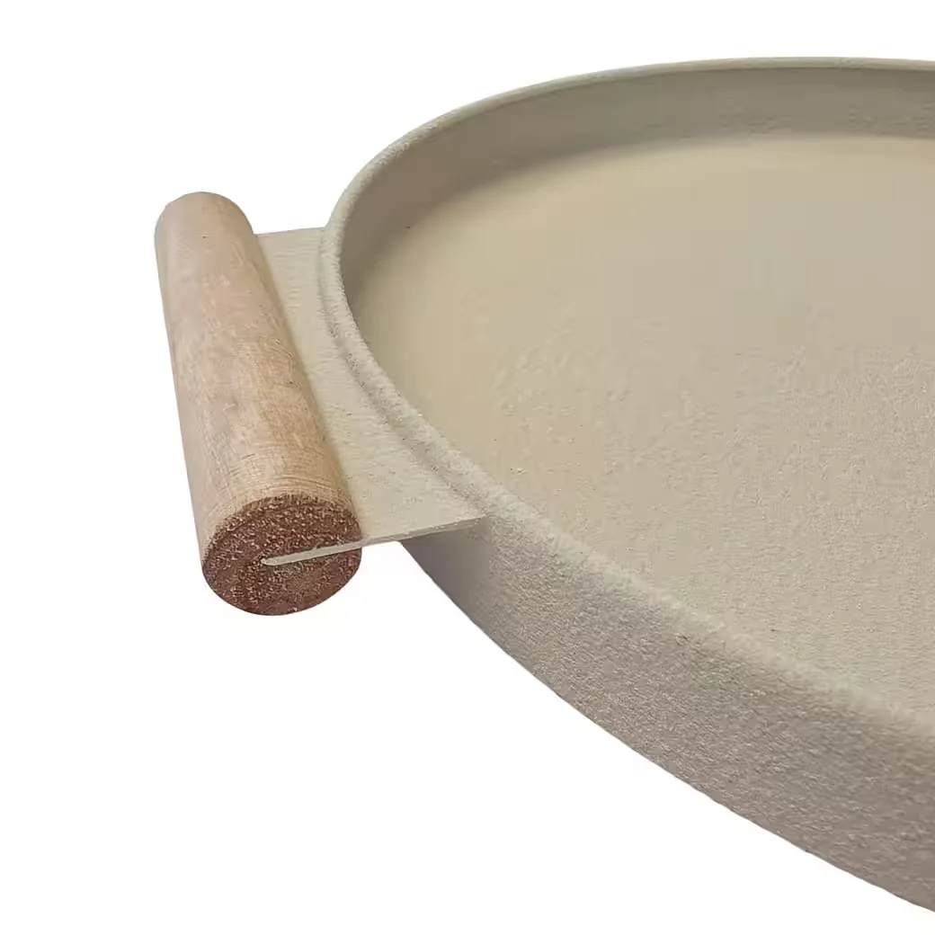 Dekotablett rund Metall Holz Creme Beige 36 cm Dekoschale