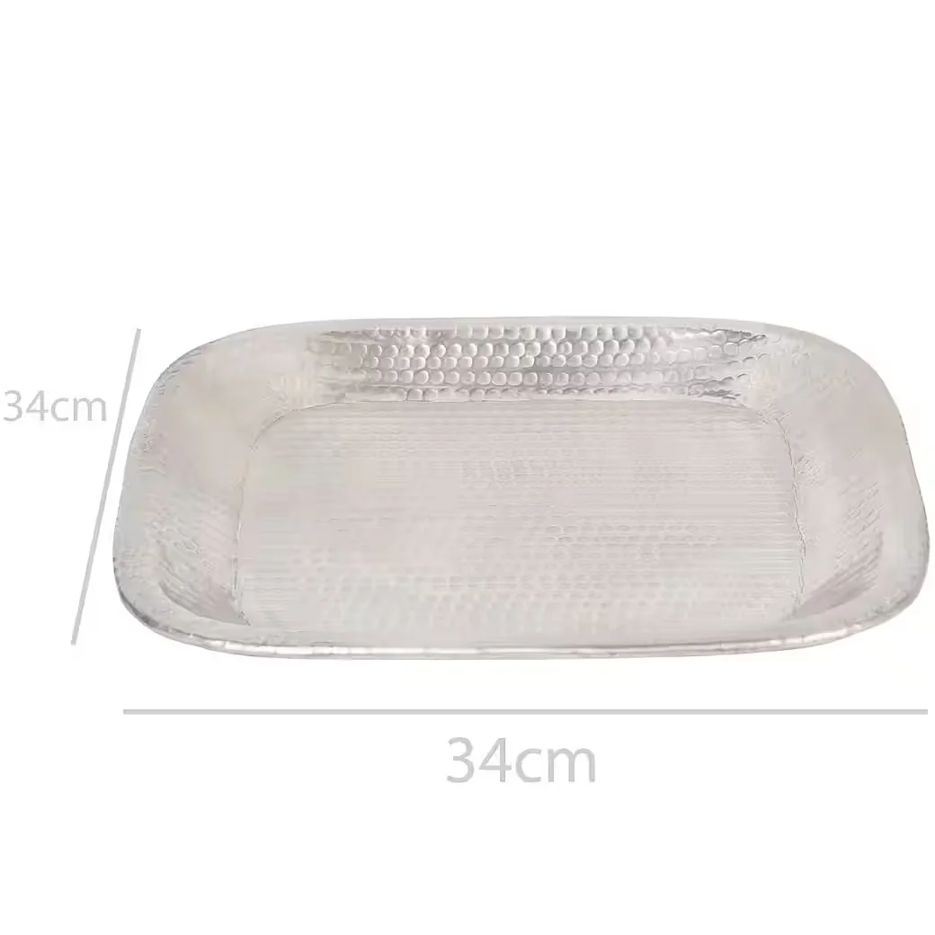 Dekotablett Quadratisches orientalisches Serviertablett Hosna aus Alu Silber 34 cm