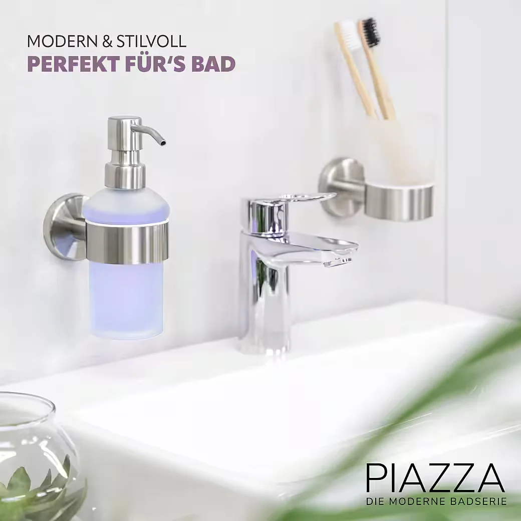 BREMERMANN Seifenspender Bad-Serie PIAZZA - aus Glas & Edelstahl, matt (1-tlg)