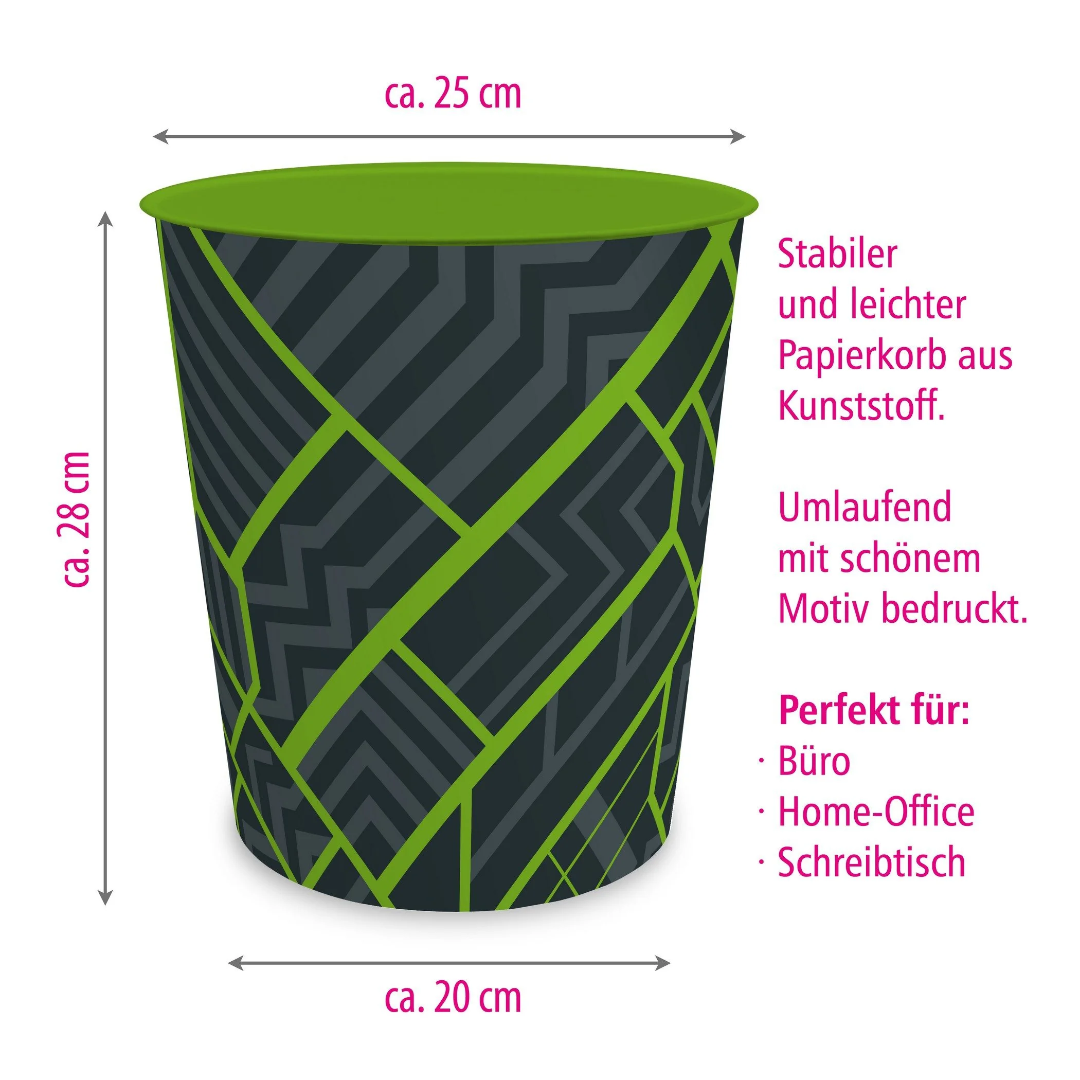ITENGA Papierkorb 11 Liter - Motiv Geometrie Design