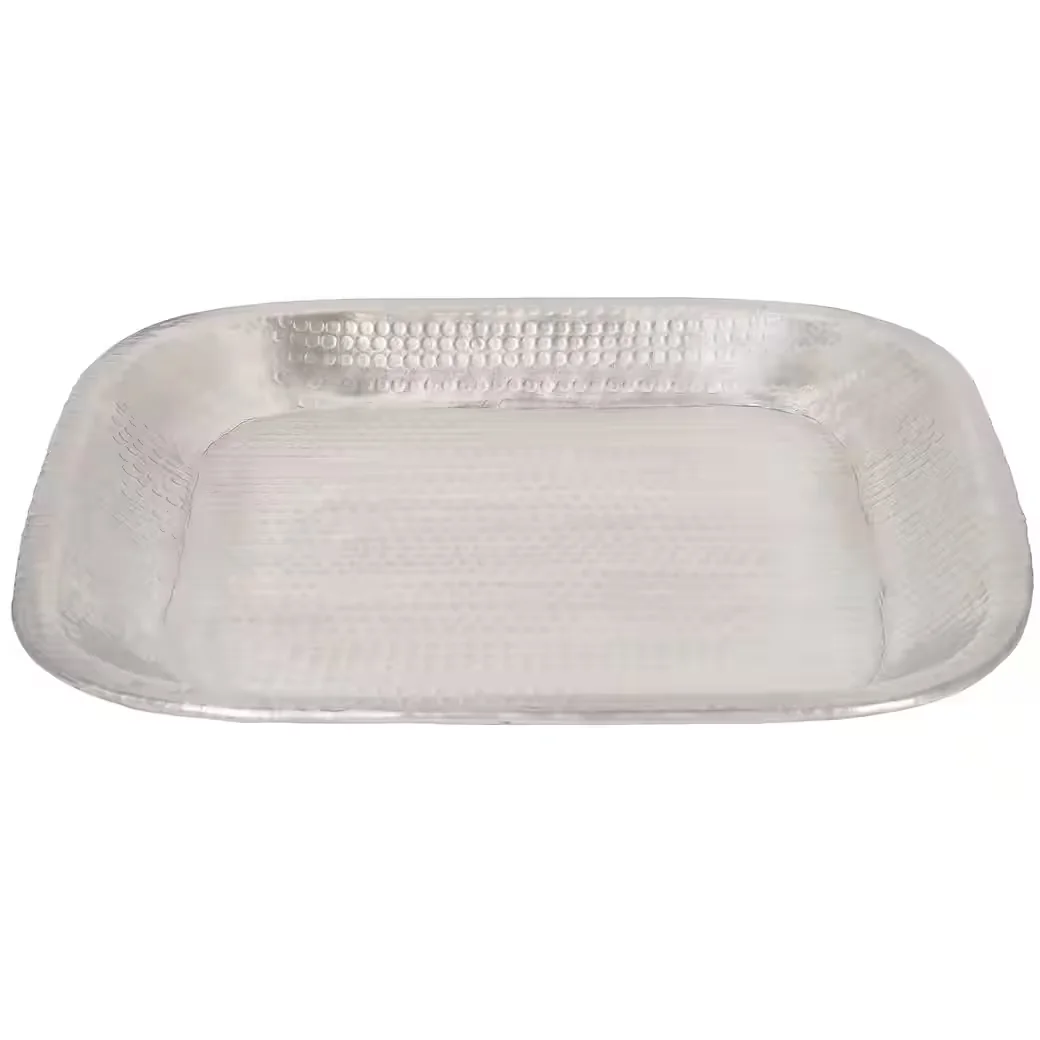 Dekotablett Quadratisches orientalisches Serviertablett Hosna aus Alu Silber 34 cm
