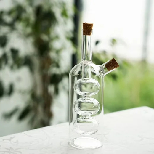 Menage-Set 2in1 Öl- & Essigflasche "Zeyla Di Due" aus Borosilikatglas mit Korken