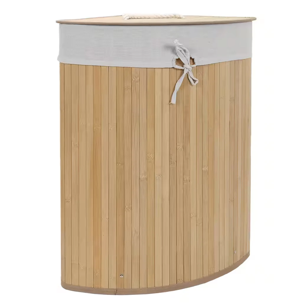 Wäschekorb Eckwäschekorb mit Deckel ARCO, Bambus, 60 l