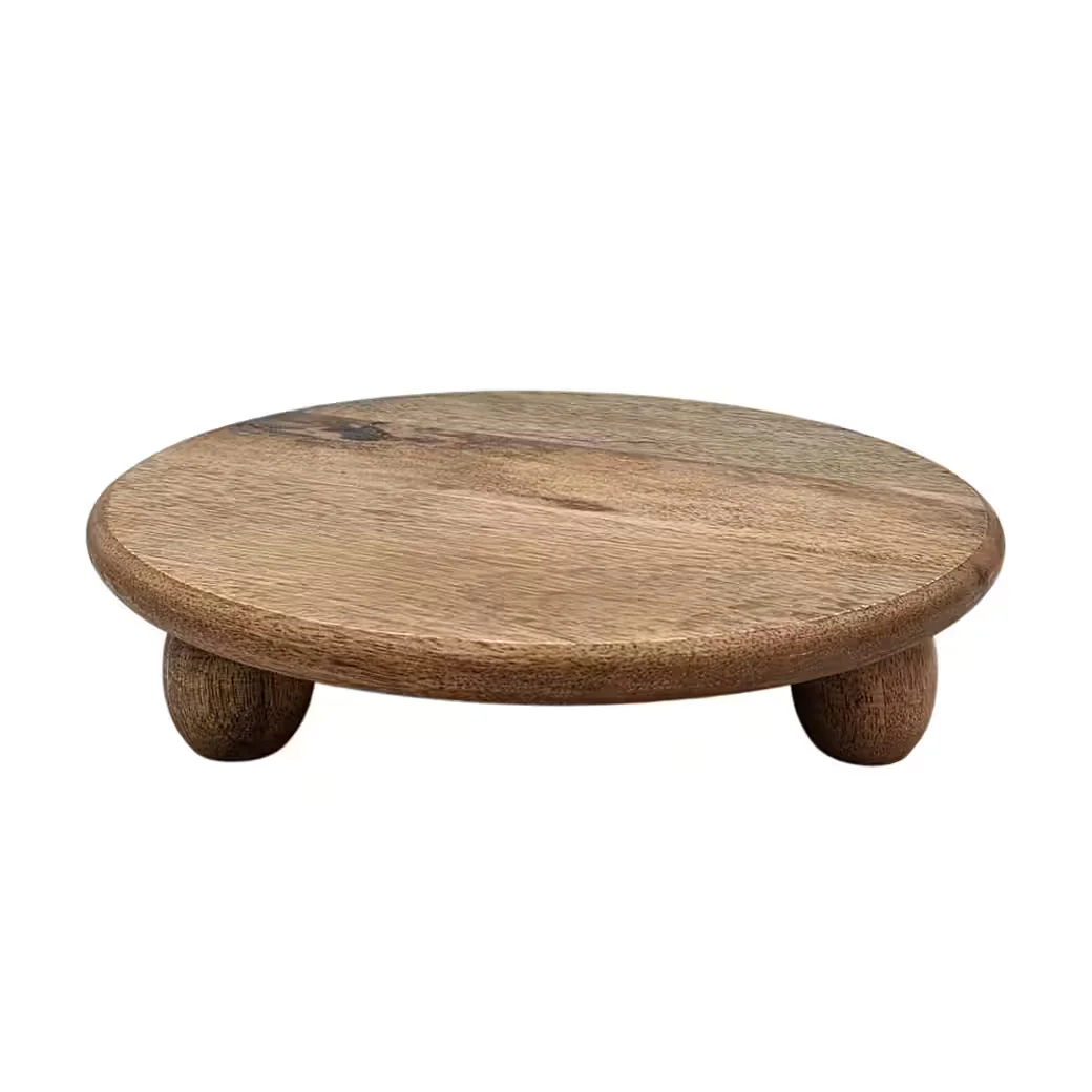 MEINPOSTEN Dekoteller rund Holz mit Füßen Kerzentablett Blumenhocker
