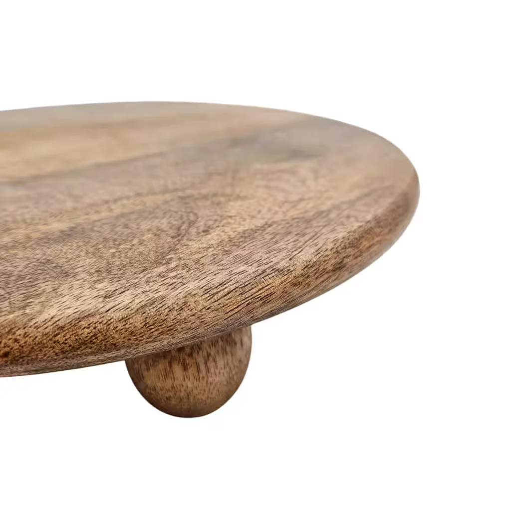 MEINPOSTEN Dekoteller rund Holz mit Füßen Kerzentablett Blumenhocker