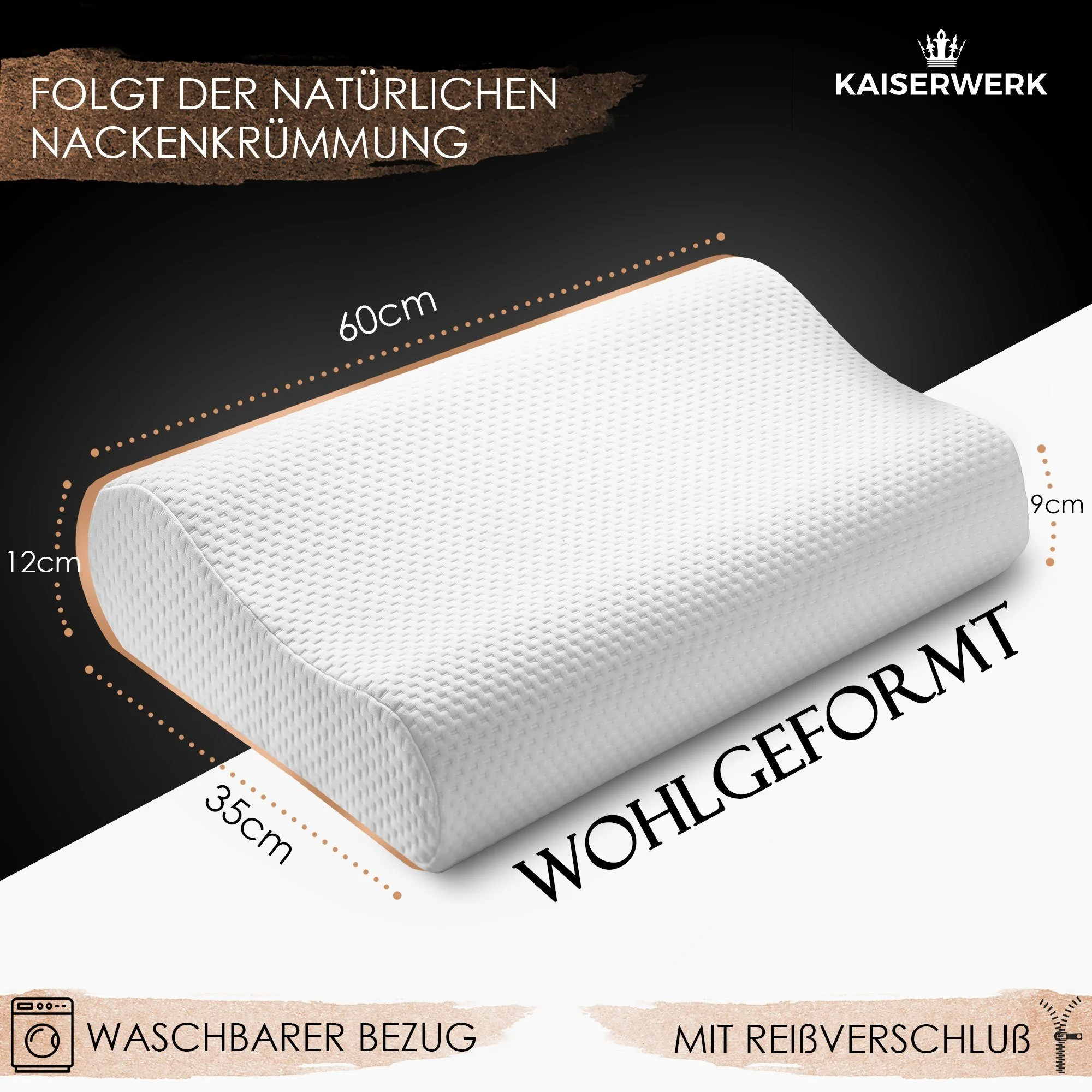 KAISERWERK Visko-Kissen ergonomisches Nackenstützkissen Kopfkissen