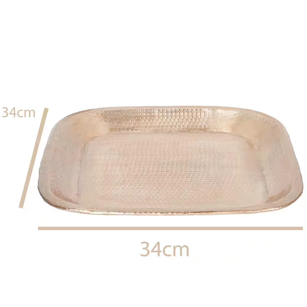 Dekotablett Quadratisches orientalisches Tablett Hosna aus Aluminium, Gold, 34 cm