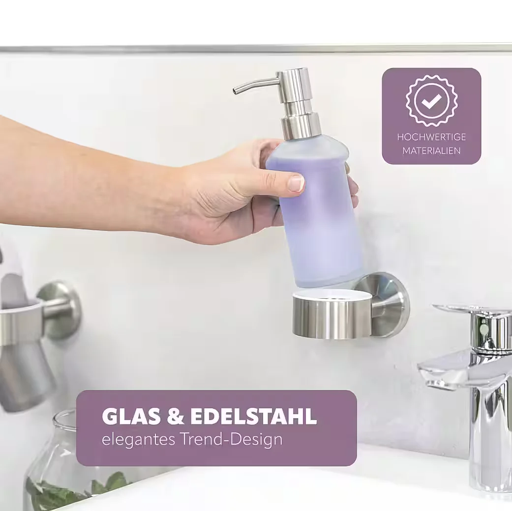BREMERMANN Seifenspender Bad-Serie PIAZZA - aus Glas & Edelstahl, matt (1-tlg)