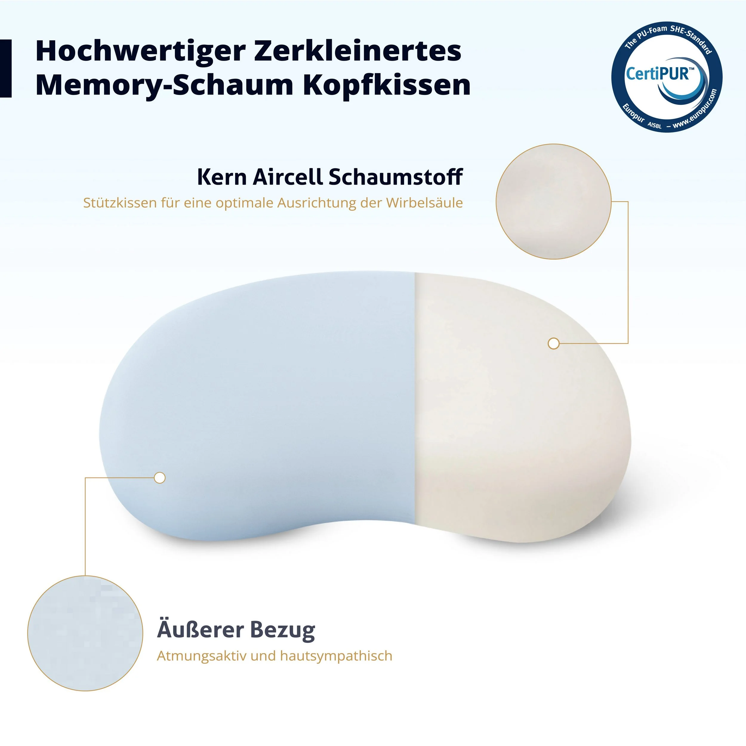 EMERSPRING Nackenstützkissen Memory Foam 66x39 cm Seitenschläfer