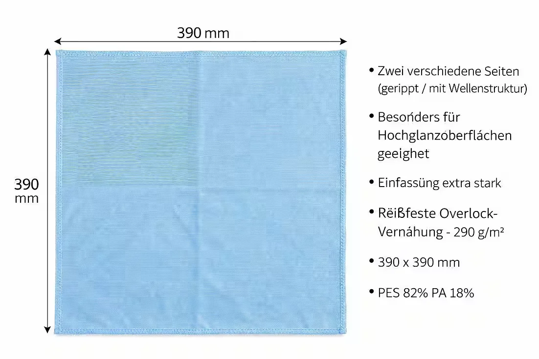 2er Set Mikrofasertuch 390x390 mm 290g/m² – Glastuch & Spiegeltuch Reinigungstuch