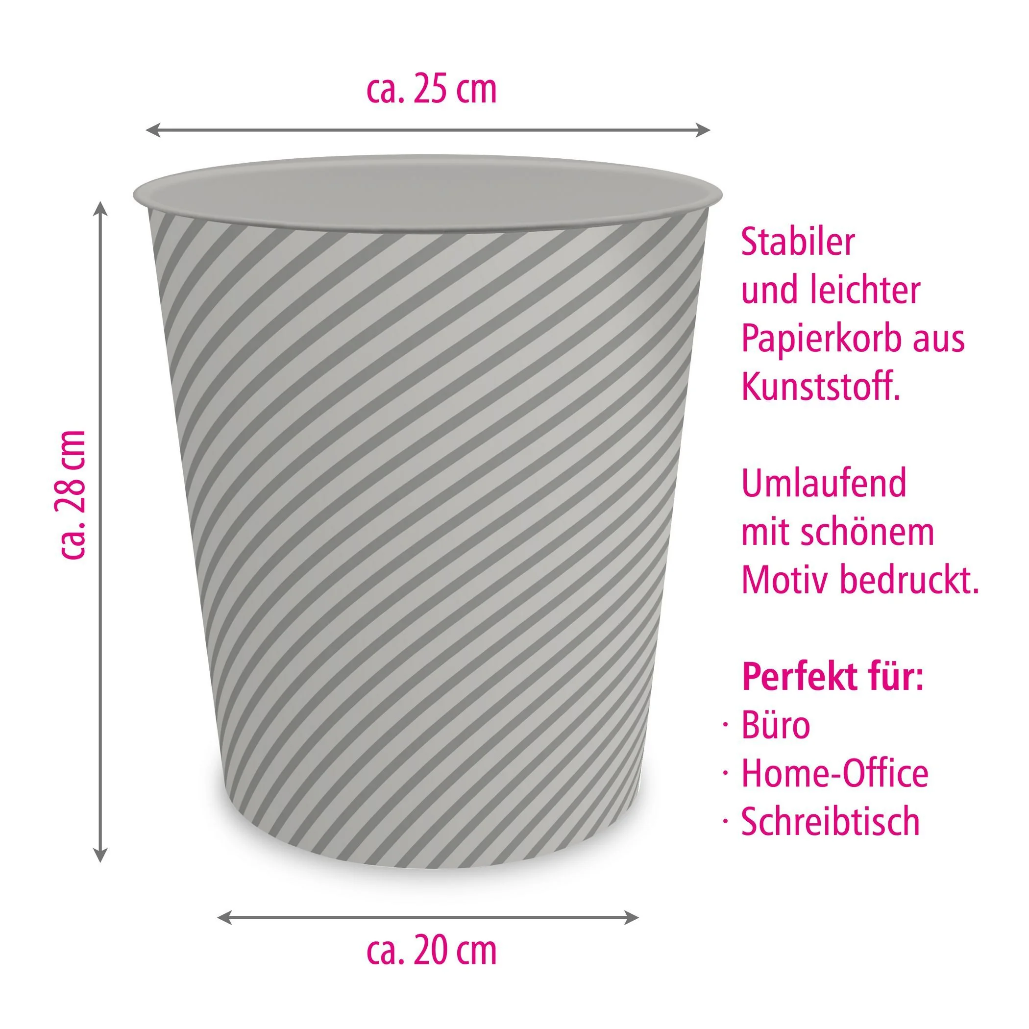 ITENGA Papierkorb itenga Papierkorb ca. 11 Liter - STRIPE - grau