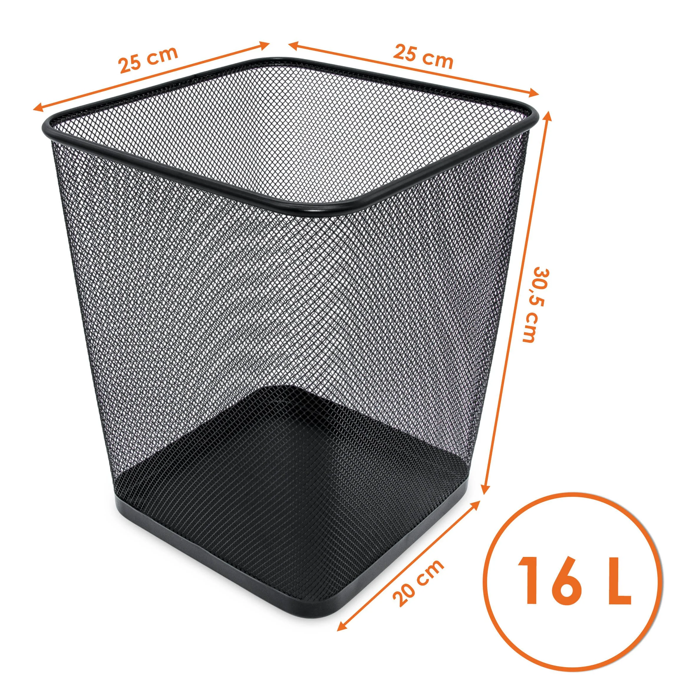 SPETEBO Mülleimer Metall Papierkorb eckig schwarz 30 x 25 cm - 16 Liter