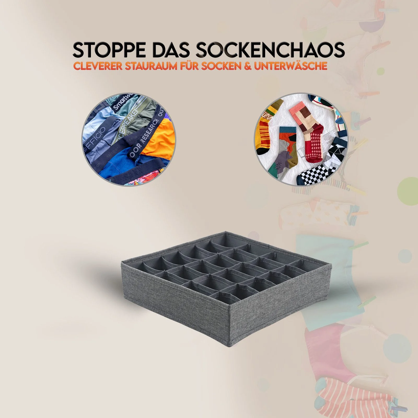 HAUSLEBEN Organizer Box 30x30x8 cm, 24 Fächer, faltbar