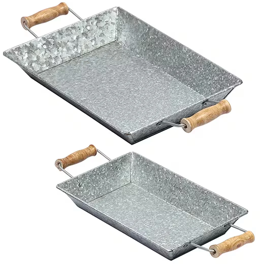 Dekotablett 2er-Set Vintage-Tablett Torgo, Wohndeko aus Metall silberfarbig 42 cm