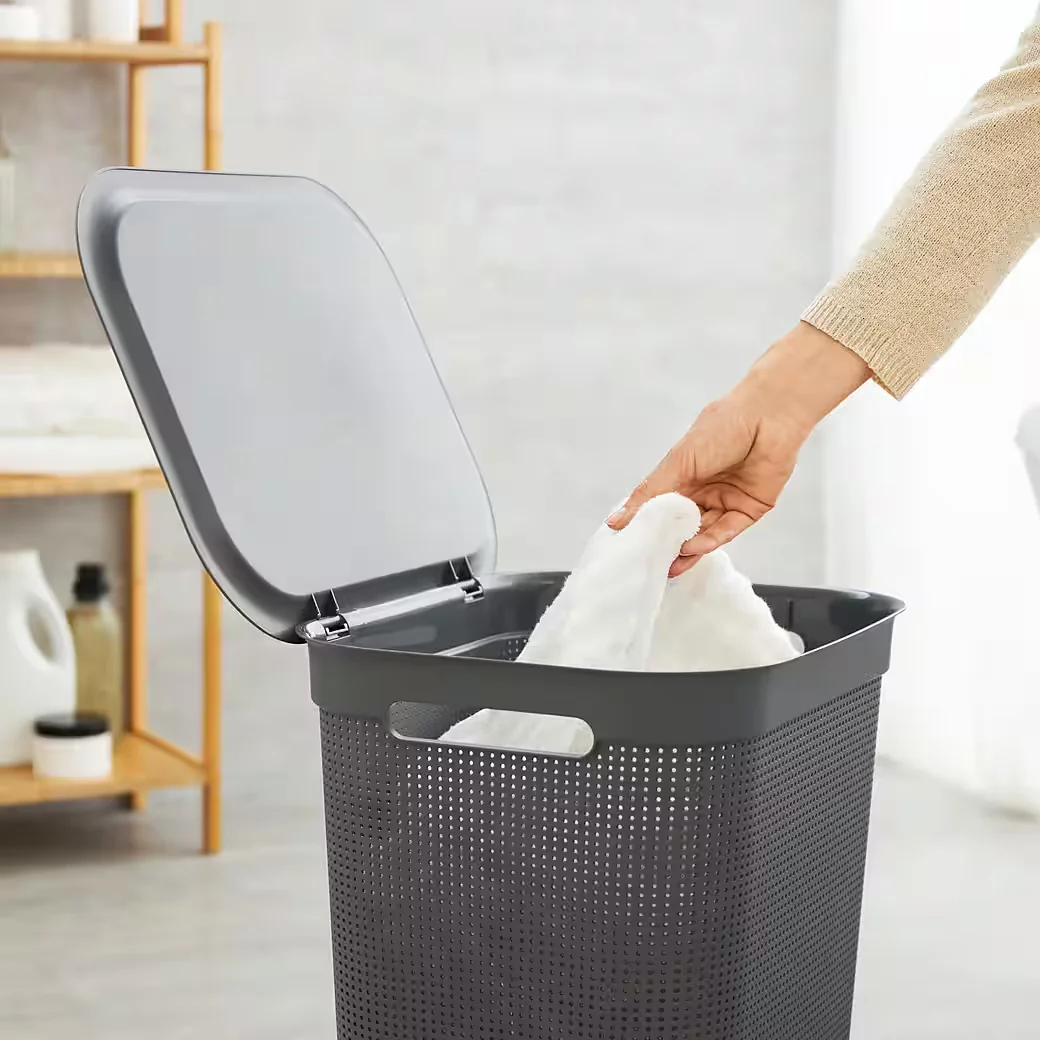 Wäschekorb Brisen Wäschebox 50l mit Deckel und Griffe