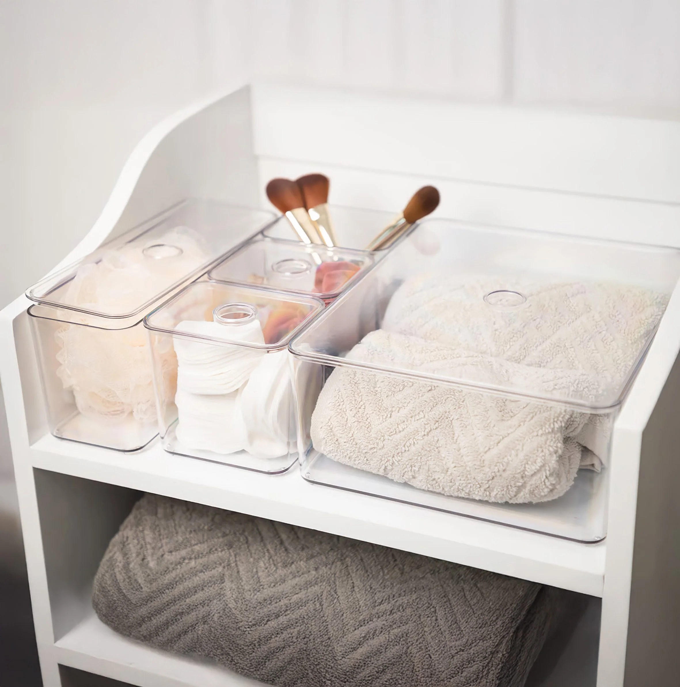SPETEBO Aufbewahrungsbox 5er Set Badezimmer transparent mit Deckel