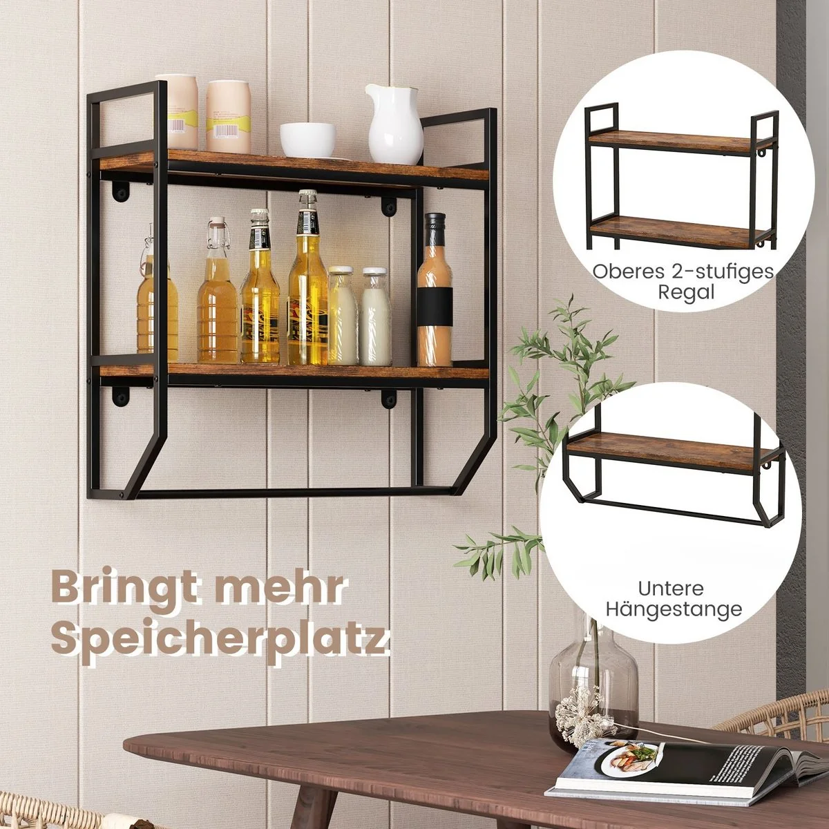 COSTWAY Wandregal Holz Hängeregal fürs Wohnzimmer und Bad