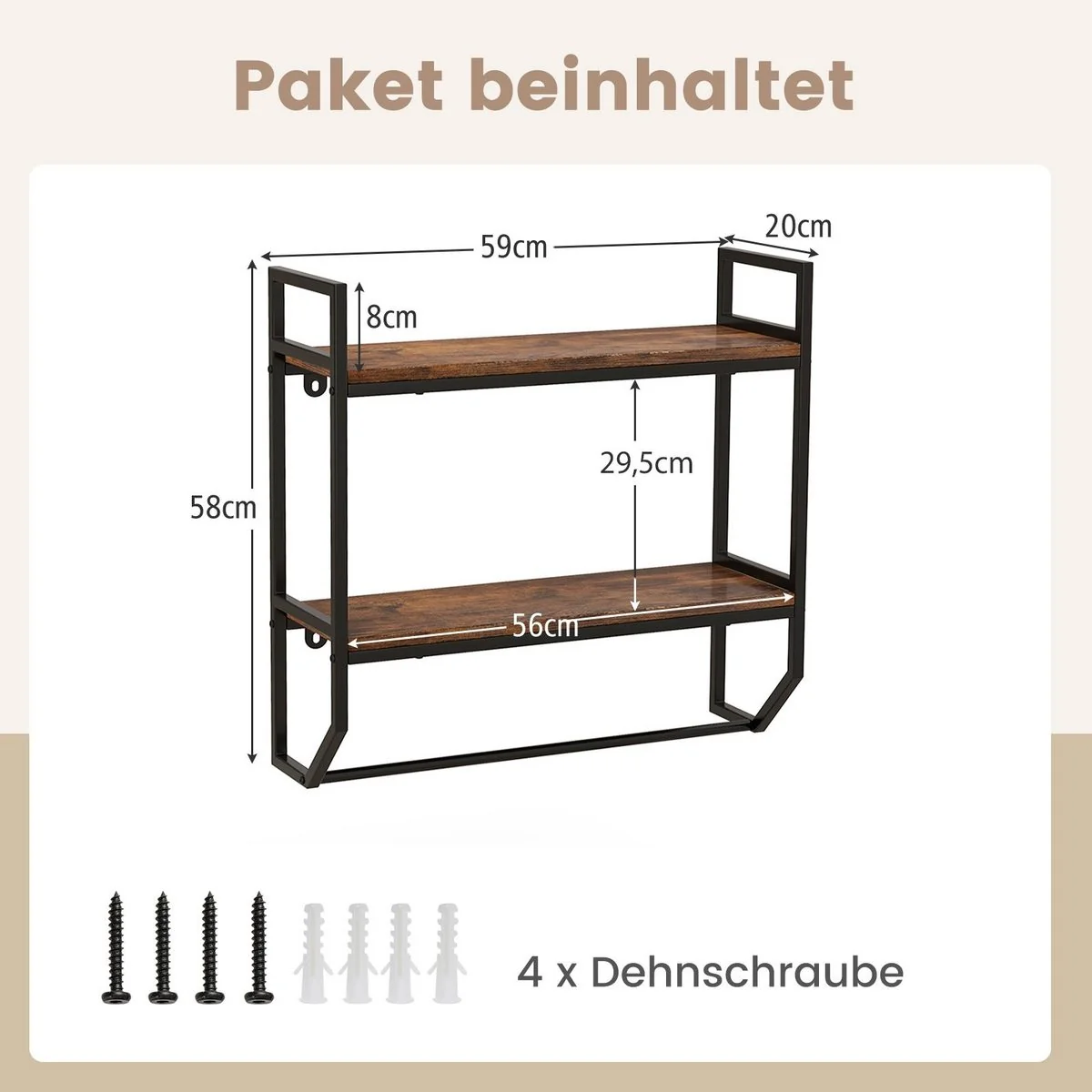 COSTWAY Wandregal Holz Hängeregal fürs Wohnzimmer und Bad