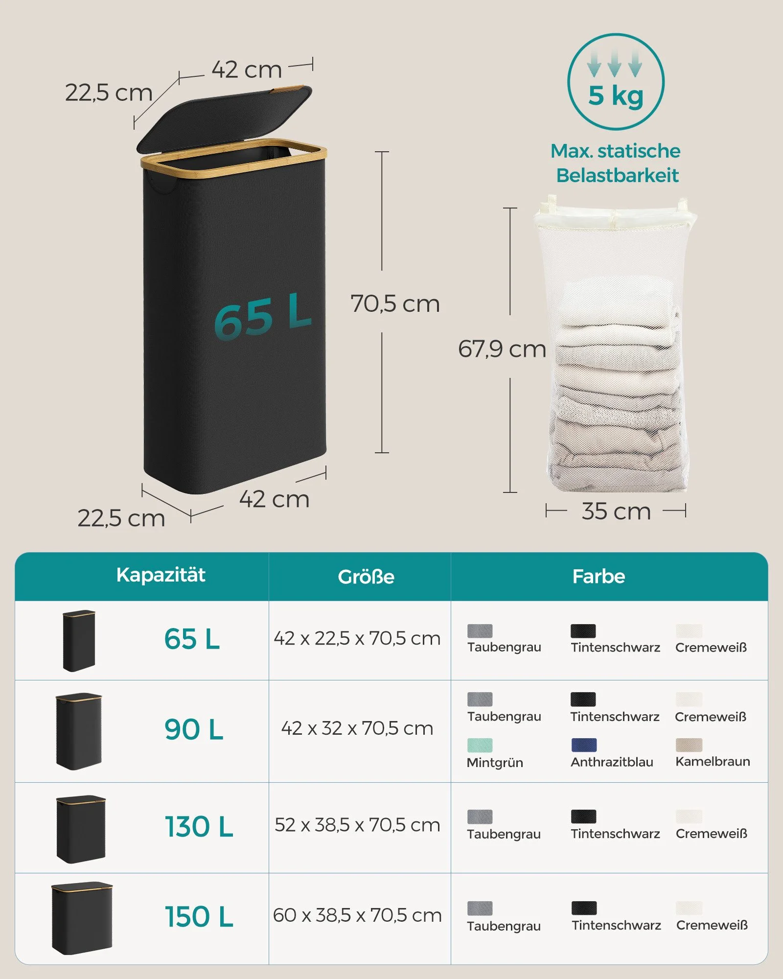SONGMICS Wäschekorb