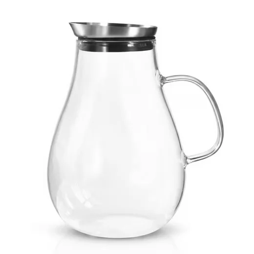 ARENDO Glaskaraffe 2,5 L mit Edelstahldeckel, Henkel und Grobfilter