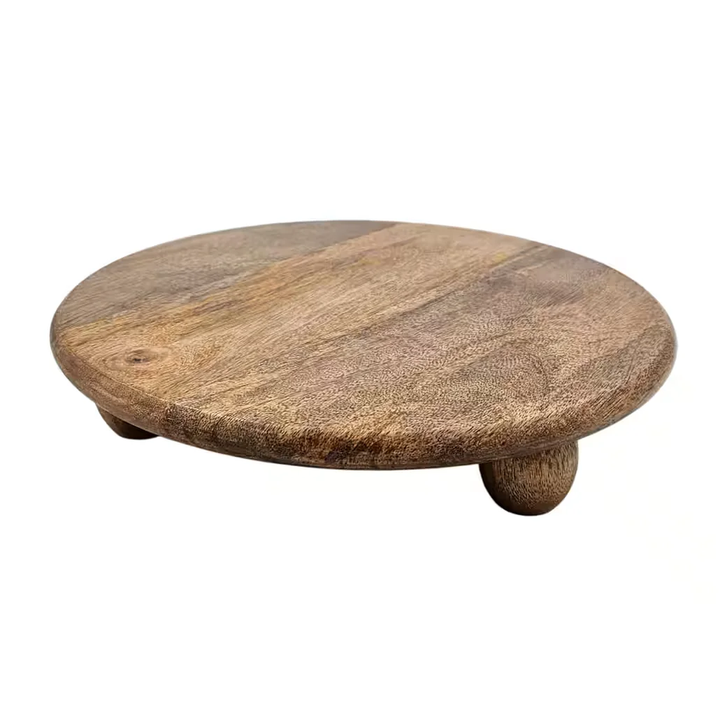 MEINPOSTEN Dekoteller rund Holz mit Füßen Kerzentablett Blumenhocker