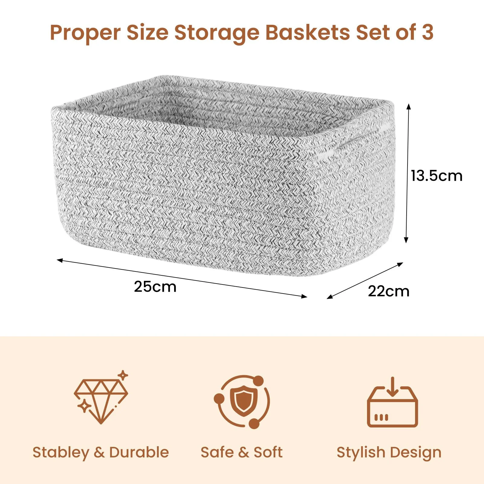 YOUYIJIA Aufbewahrungskörbe 3er Set aus Baumwollseil 25x22x13,5 cm