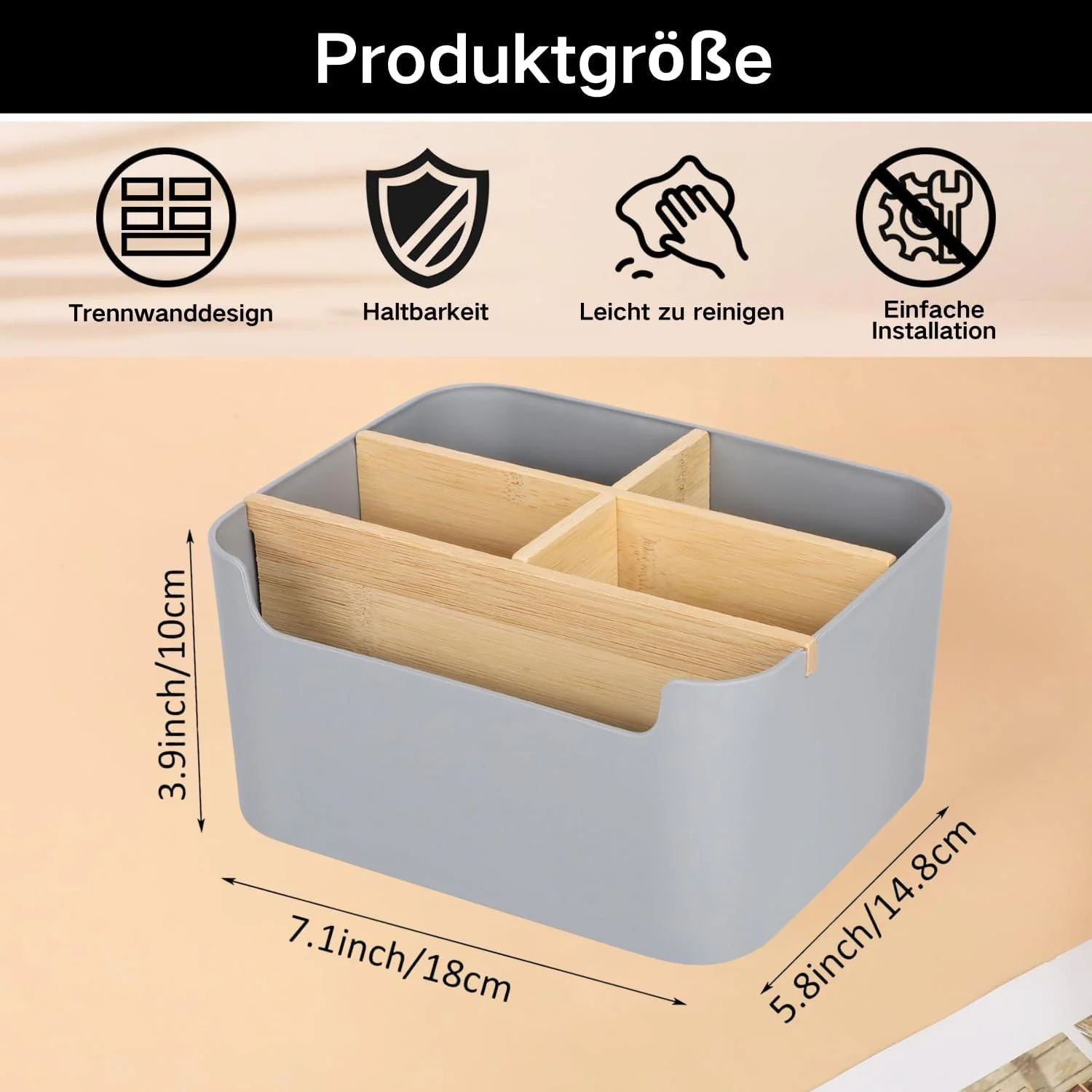 FELIXLEO Briefablage Bambus Schreibtisch Organizer 5 Fächer Stifthalter Grau