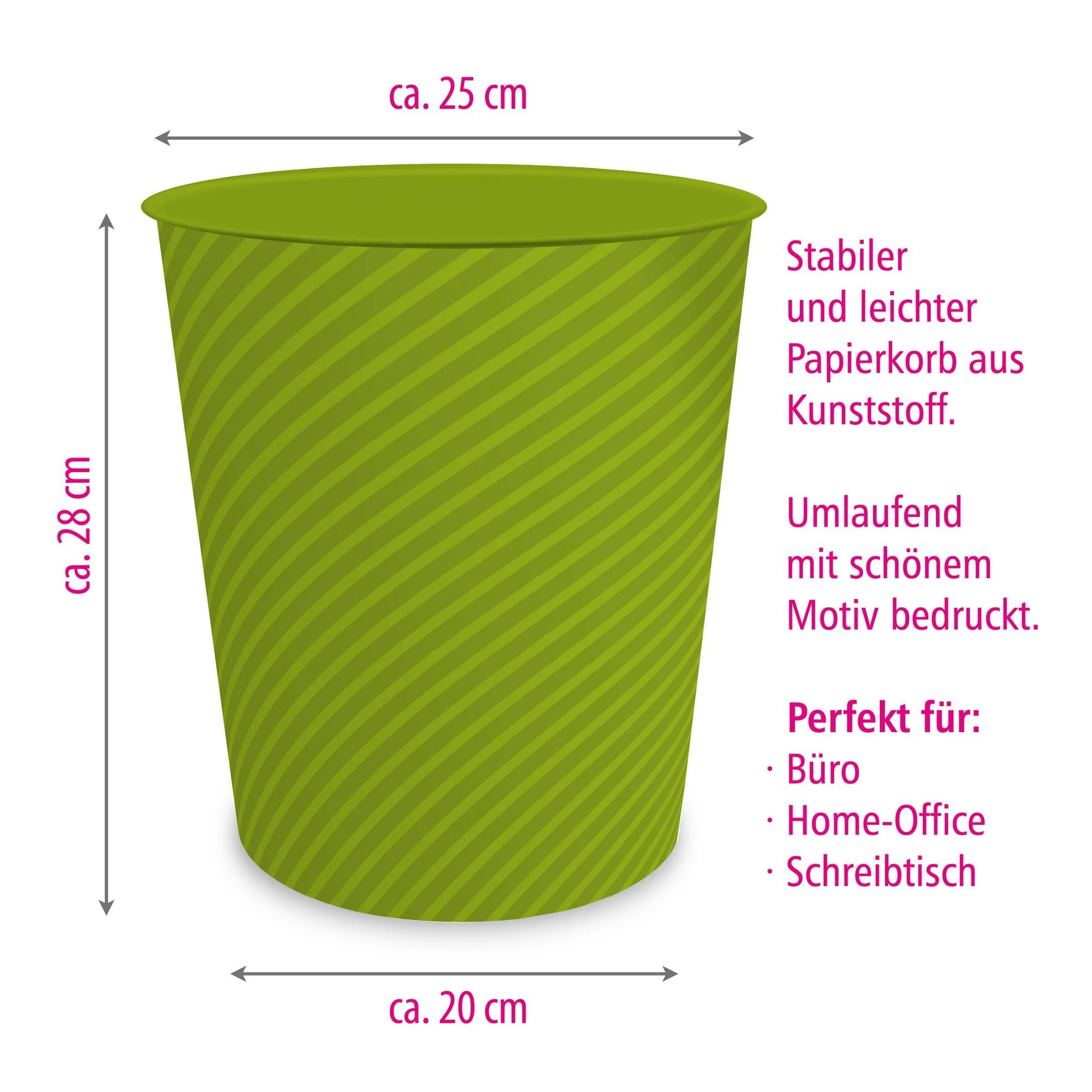 ITENGA Papierkorb itenga Papierkorb ca. 11 Liter - STRIPE - grün