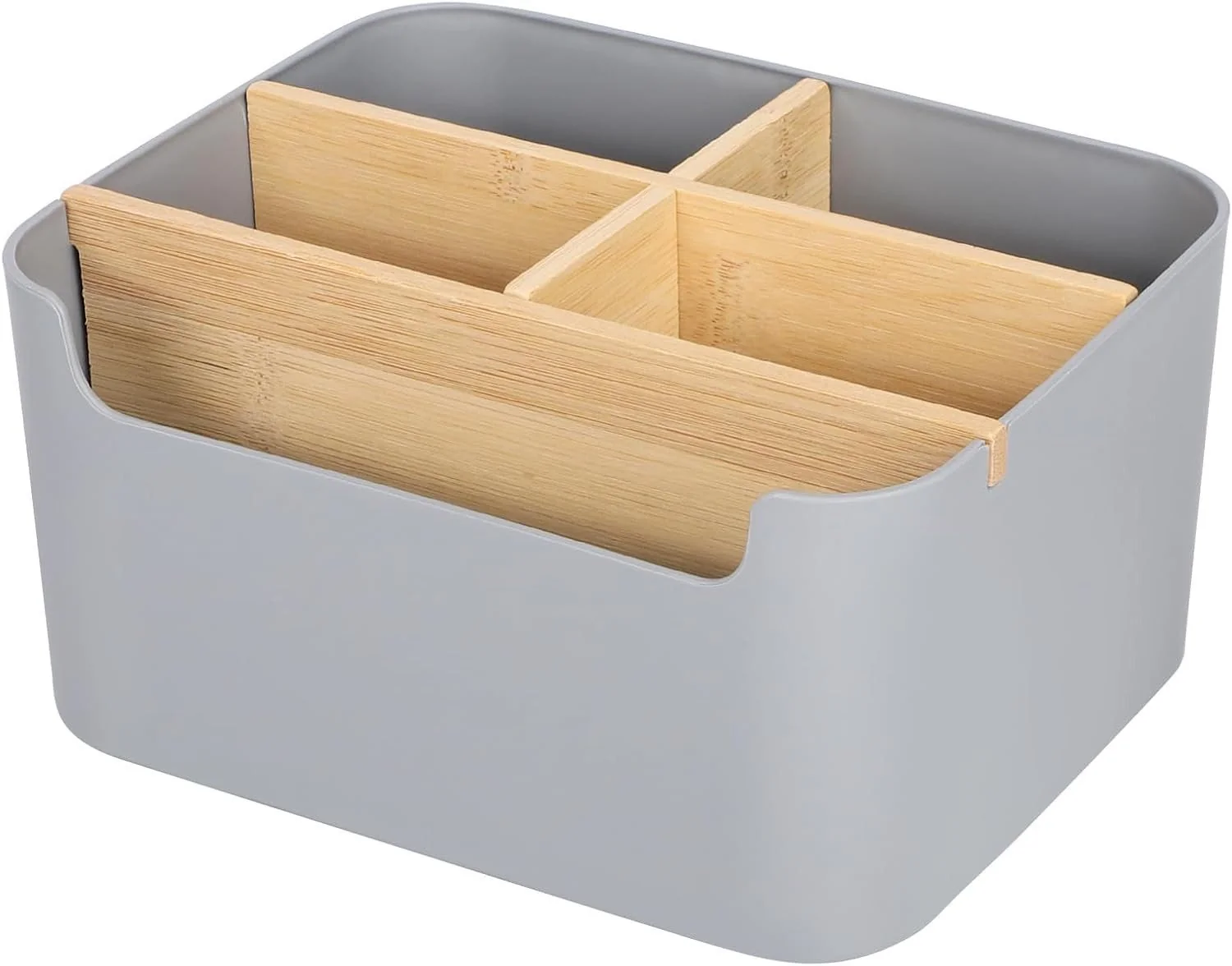 FELIXLEO Briefablage Bambus Schreibtisch Organizer 5 Fächer Stifthalter Grau