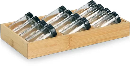 ZELLER PRESENT Gewürzstreuer Gewürzeinsatz Set 13 tlg Bambus Glas