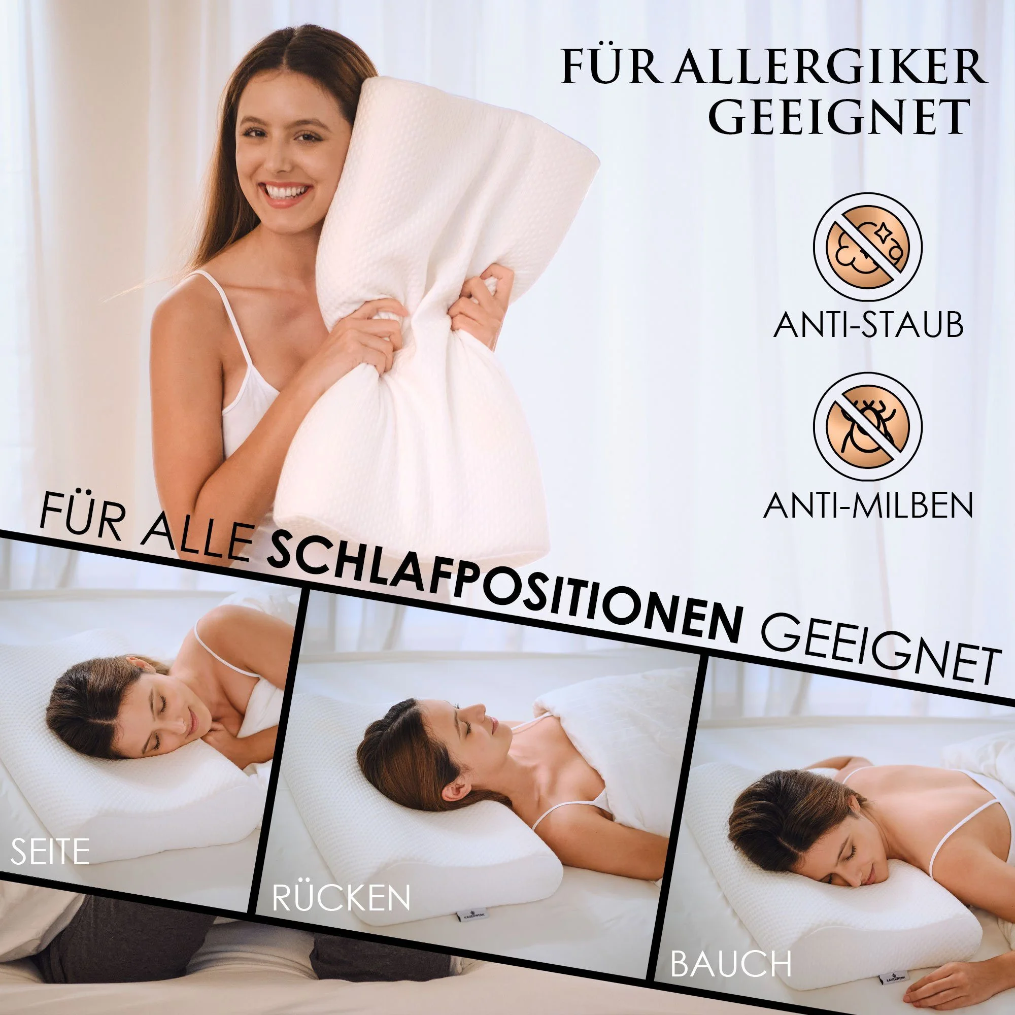 KAISERWERK Visko-Kissen ergonomisches Nackenstützkissen Kopfkissen