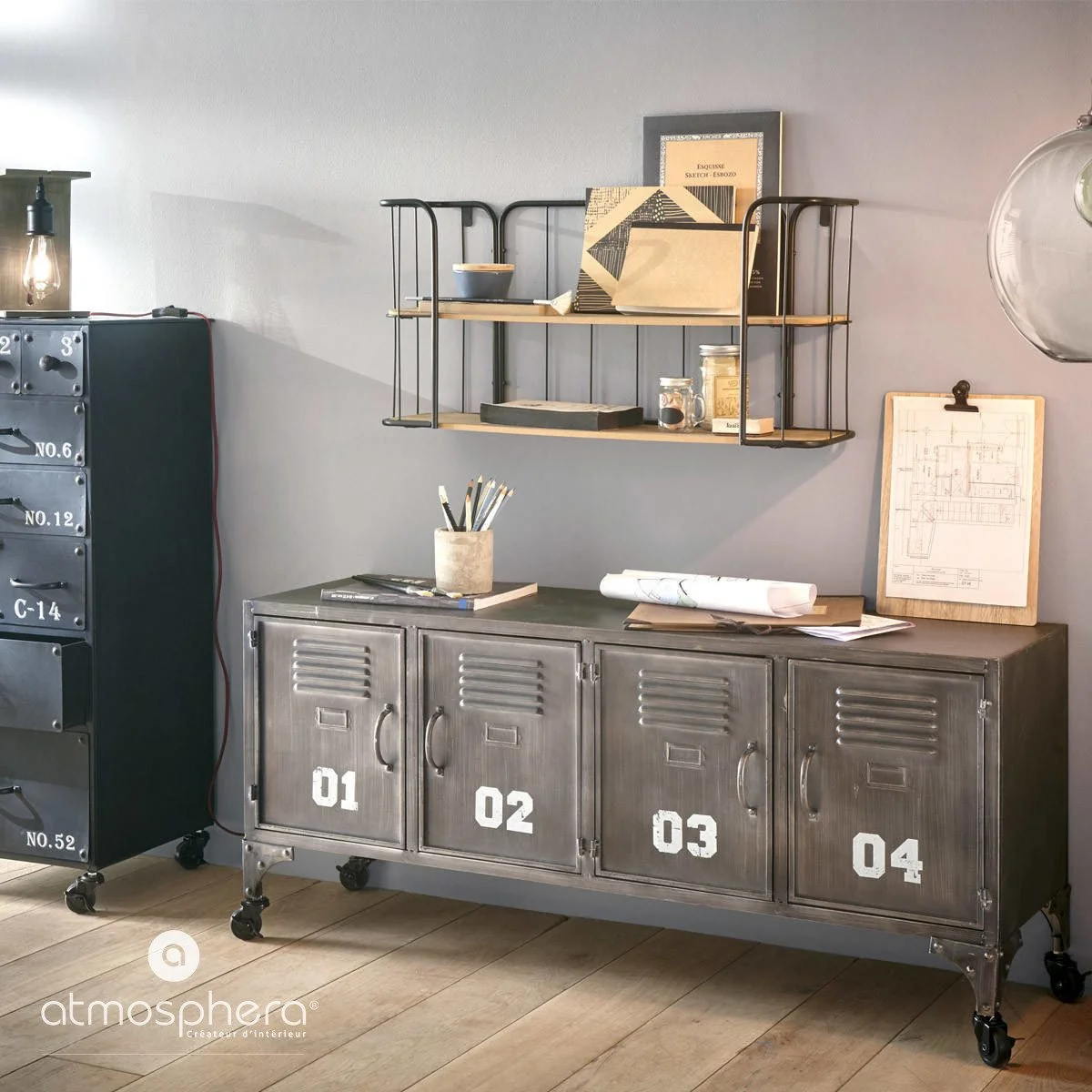 ATMOSPHERA CRÉATEUR D'INTÉRIEUR Wandregal Holz Metall 2 Ebenen