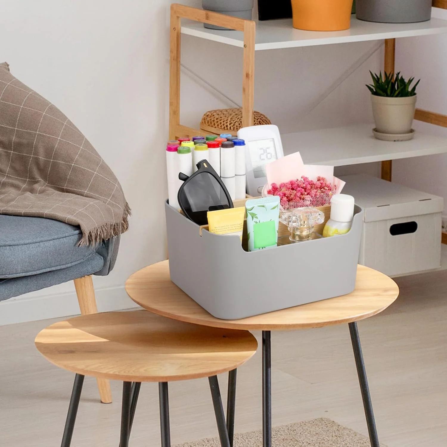FELIXLEO Briefablage Bambus Schreibtisch Organizer 5 Fächer Stifthalter Grau